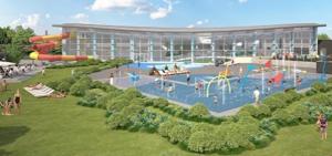 a rendering of a water park in front of a building at Lalas'house in Philippeville