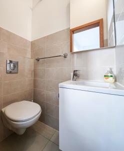 a bathroom with a toilet and a sink and a mirror at villa MIJO in Brela