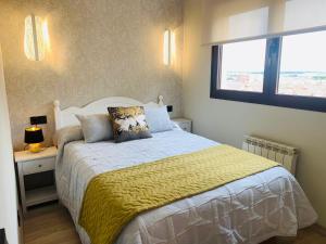 a bedroom with a large bed and a window at Apartamento SOFIA in Tordesillas