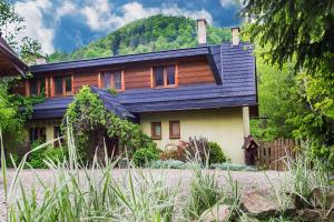 a house with a black roof on top of it at Zielony Ruczaj in Cisna