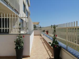 a balcony with potted plants on the side of a building at CM HOUSE MARZAMEMI in Marzamemi