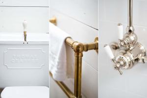 two pictures of a toilet in a bathroom at Secret Cottage in St Ives +21 photos