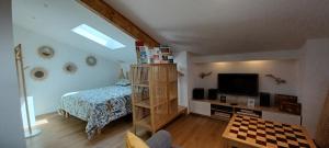 Televízia a/alebo spoločenská miestnosť v ubytovaní Les Terrasses de L'Oliu de L'Oustalet