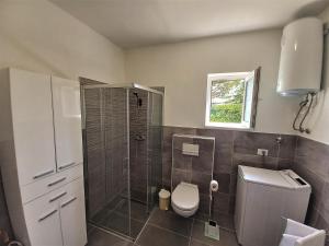 een badkamer met een toilet en een douche bij Studio apartman TRE PALME in Labin