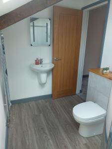 a bathroom with a toilet and a sink at Sam's retreat in Hayle