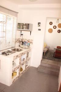 eine Küche mit einer Spüle und einer Arbeitsplatte in der Unterkunft Lovely 1-bedroom flat in Germiston in Germiston