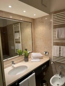 a bathroom with a sink and a mirror at Elysium Hotel Raya in Mediglia
