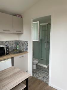 Kuchyň nebo kuchyňský kout v ubytování joli studio neuf tout equipé, wifi