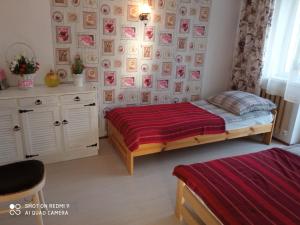 Łóżko lub łóżka w pokoju w obiekcie Domek i Apartamenty Stokrotka