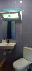 a bathroom with a toilet and a sink and a mirror at Гостевой дом "MARUS" in Tsandrypsh