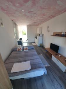 Barbat na Rabu的住宿－6 M, 50 m do plaže，一间设有两张床和电视的房间