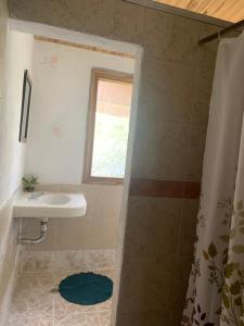 a bathroom with a sink and a shower at Posada Villa Margarita in Los Naranjos +40 photos