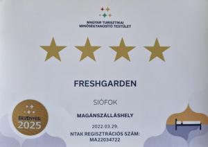 Certifikát, ocenenie alebo iný dokument vystavený v ubytovaní FreshGarden 102 Siófok