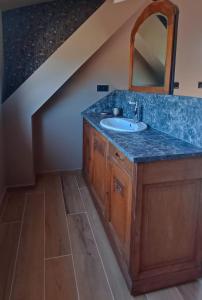 bagno con lavandino e specchio di Sous Les Pins gîtes et chambres d'hôtes a La Londe-les-Maures