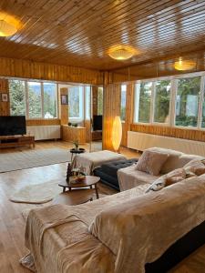 a living room with two couches and a television at BSG Villa - Sinaia in Sinaia