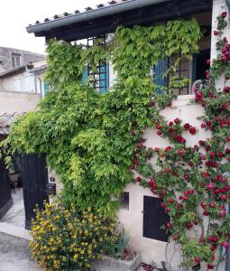 ein Gebäude mit Blumen auf der Seite in der Unterkunft les grés logis de charme jean loup in Grignan