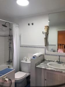 a bathroom with a sink and a toilet and a mirror at Casa Grande de Fuentemayor in Silleda