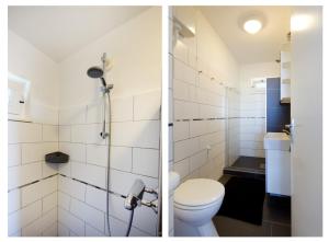 a bathroom with a toilet and a shower at Chapeau in Zandvoort