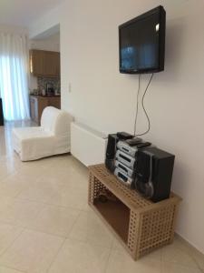 a living room with a television on a wall at Cozy house Ioannina neokesaria in Neokaisáreia