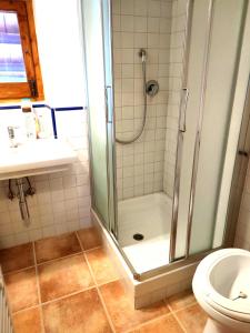 a bathroom with a shower and a toilet at Ai Limiti • 67 • StoneHouse in Palombaro +46 photos