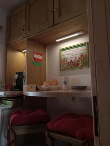 a kitchen with a counter with a shelf and a picture at B&B Il Tulipano in San Pietro di Cadore