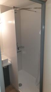 a shower with a glass door in a bathroom at SCI jsm in Gresse-en-Vercors