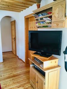 a television on a wooden stand in a room at Bio-Bauernhof Anawander in Mariahof