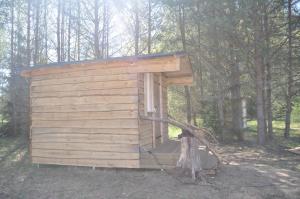 Korjuse Moori metsaonn- forest hut في Korjuse: منزل خارجي خشبي في وسط الغابة