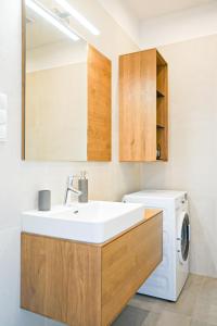 a bathroom with a sink and a washing machine at Nadland Apartments B61 in Vienna +33 photos