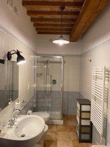 bagno con doccia, lavandino e servizi igienici di Agriturismo Cà Ferro a Urbino