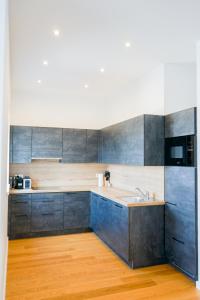 a kitchen with blue cabinets and a sink at Nadland Apartments B61 in Vienna