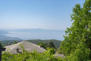 a roof of a house with trees in the foreground at Pelion house with stunning view to relax in Vyzitsa
