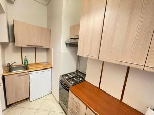 a small kitchen with a stove and a sink at Your Apart Powiśle Fabryczna Warszawa in Warsaw