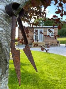 a rusty tree limb with a house in the background at Elvan Farm Shepherd's Hut in Exeter
