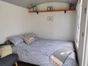 a small bedroom with a bed in a room at Elvan Farm Shepherd's Hut in Exeter