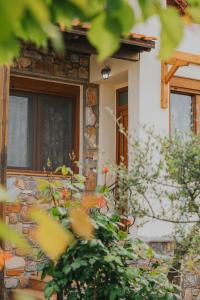 une maison avec une fenêtre et des plantes devant elle dans l'établissement Paliouri holidays maisonette, à Paliouri