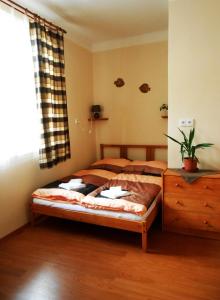 a bedroom with a bed and a dresser and a window at Apartmány Johanka in Náchod