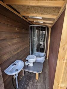Ванная комната в Hausboot mit Hottub in Berlin