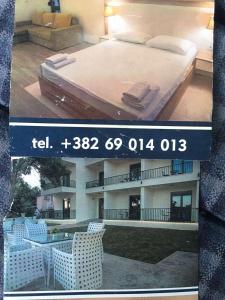 two pictures of a bedroom and a living room at Apartments E&S in Ulcinj