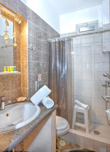 a bathroom with a sink and a toilet at 3SSS Bouquet Studios in Marmari