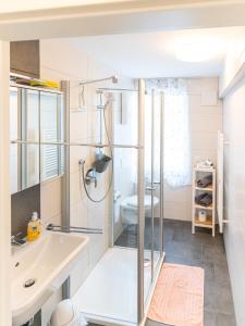 a bathroom with a shower and a sink at TAGBLATT Apartment 8 in Tuttlingen +27 photos