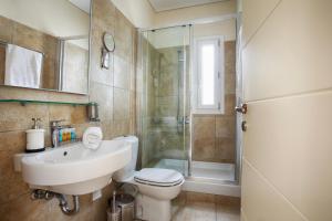 a bathroom with a toilet and a sink and a shower at Aithra -Agios Petros Andros in Gavrio