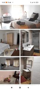 a collage of four pictures of a bedroom at Les plaisirs de la ruralité in Vendresse