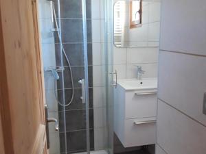 a bathroom with a shower and a sink at Appartement Albiez-Montrond, 2 pièces, 5 personnes - FR-1-618-5 in Albiez-Montrond