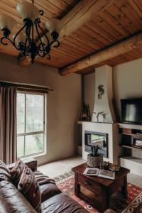 a living room with a couch and a tv at Casa La Vina Villas Pokolbin in Pokolbin