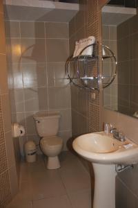 y baño con aseo y lavamanos. en Hostal Villa Manuelita, en Pisco
