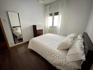 um quarto com uma cama e um espelho em Uribarri Home Bilbao em Bilbao