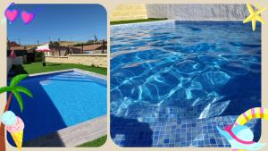 two pictures of a swimming pool and a picture of a house at LOS SUEÑOS DE JAVIER in Robledillo