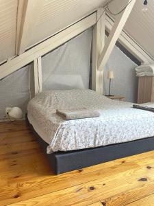 um quarto com uma cama e piso em madeira em La Maison Blatin em Clermont-Ferrand