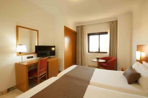 a hotel room with a bed and a desk and a television at Hotel Principe Paz in Santa Cruz de Tenerife